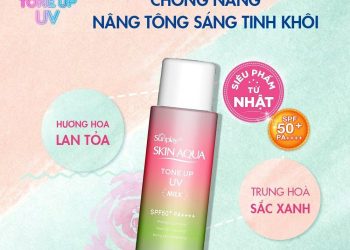 Review kem chống nắng Skin Aqua Tone Up UV Milk Happiness Aura: finish căng bóng, nâng tone tự nhiên