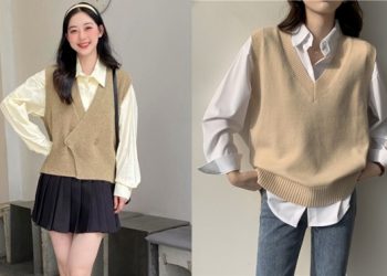 Phối áo len ghi-lê phong cách Hàn cho ngày chớm lạnh