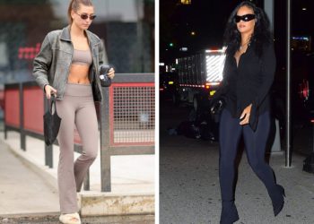 Hailey Bieber và Rihanna lăng xê mốt quần legging ống loe